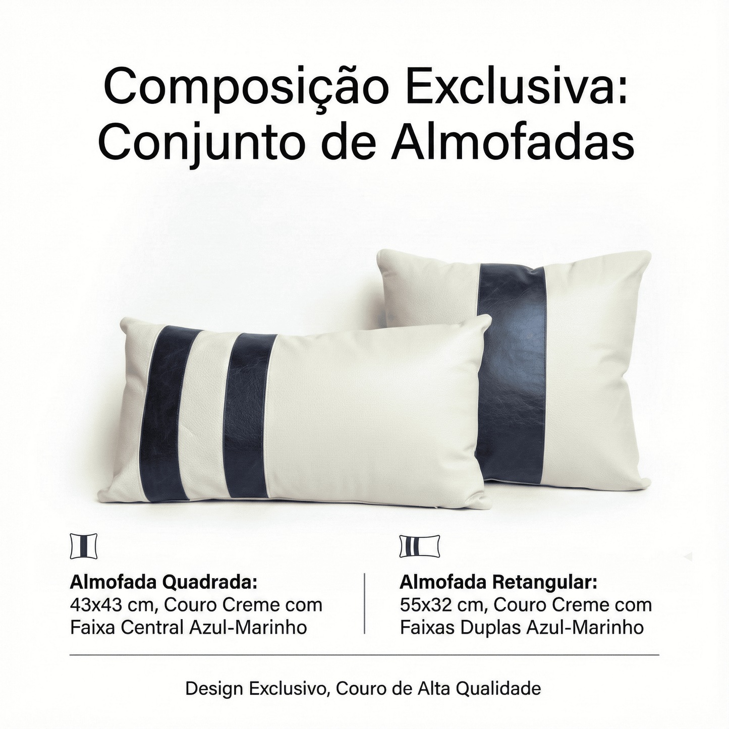 Conjunto com 02 Almofadas Magna - Azul Marinho e Pérola