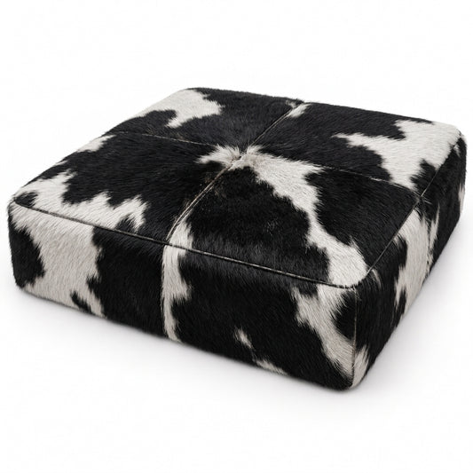 Puff Tamanho Gigante 1,20 × 1,20 m em Couro Bovino Natural Preto e Branco (Lojas, Hotéis e Salões de Eventos)