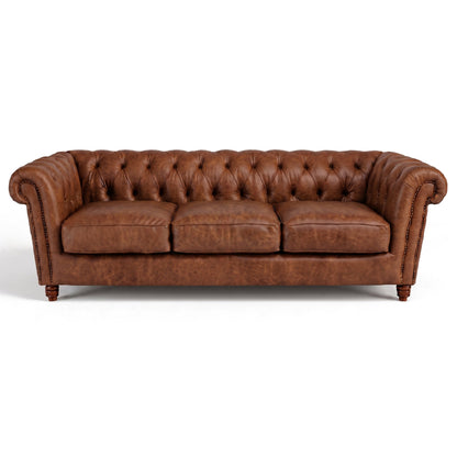 Sofá Inglês Chesterfield Tabaco de 3 lugares — 254 cm em couro premium texturizado, fundo branco