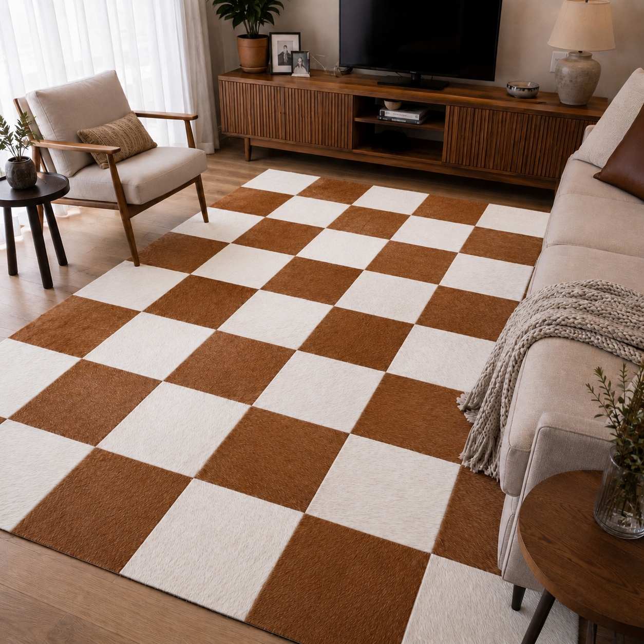 Tapete Quadriculado Marrom Caramelo e Branco – Placa 30cm