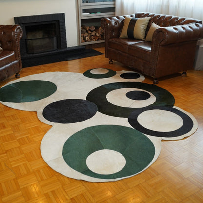 Tapete de Couro Orgânico Círculos Verde e Preto