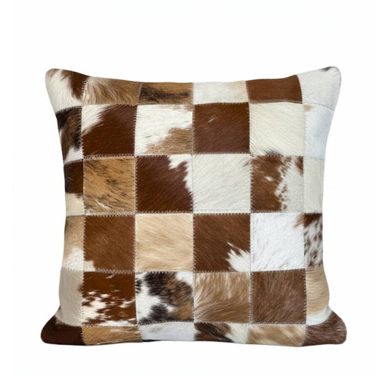 Almofada de Couro Legítimo Quadriculada - Vermelho e Branco