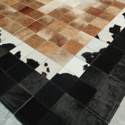 Tapete Berlim - Preto/Branco/Marrom Couro Legítimo - Módulo 10x10cm
