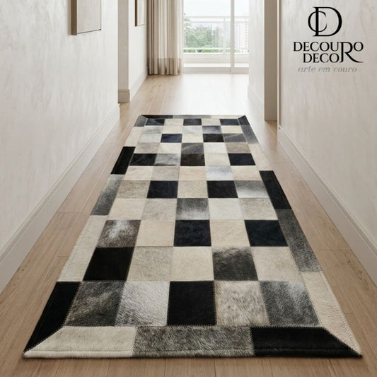 Passadeira Couro Natural tons de Cinza, Preto e Champagne - Módulo 10x10cm