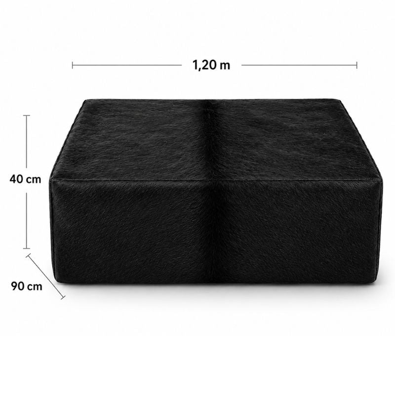 Puff Retangular em Couro Bovino Natural – Preto - Tamanho Grande / Extra Grande