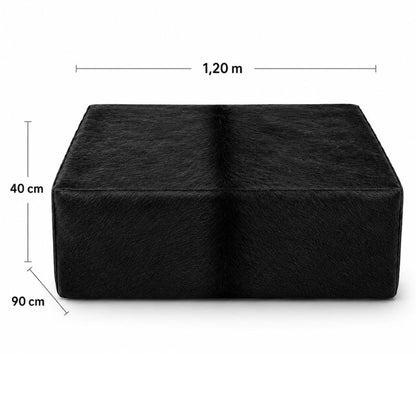 Puff Retangular em Couro Bovino Natural – Preto - Tamanho Grande / Extra Grande