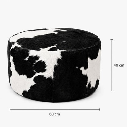 Puff de Couro Preto e Branco em decoração de sala