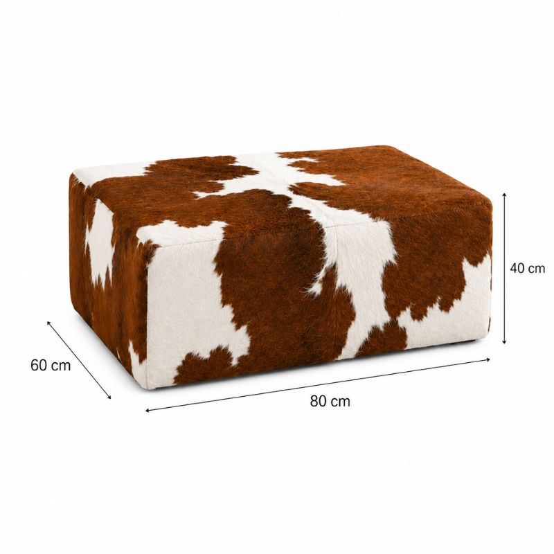 Medidas Puff Premium Retangular marrom e branco: 80 cm x 60 cm x 40 cm