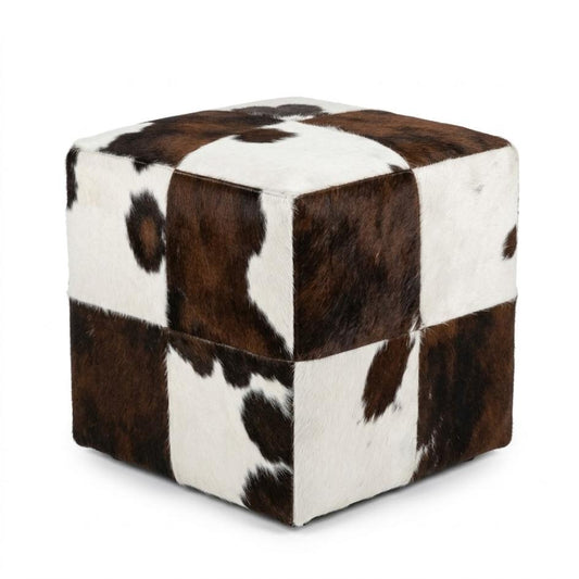 Puff Montana - Marrom e Branco - Couro Legítimo