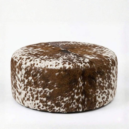 Puff Redondo em Couro Bovino Natural