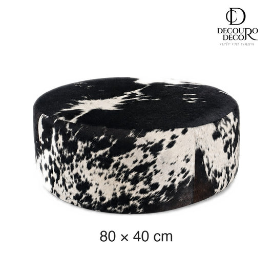 Puff redondo preto e branco malhado 80 x 40 cm — tamanho grande [dim-grande]