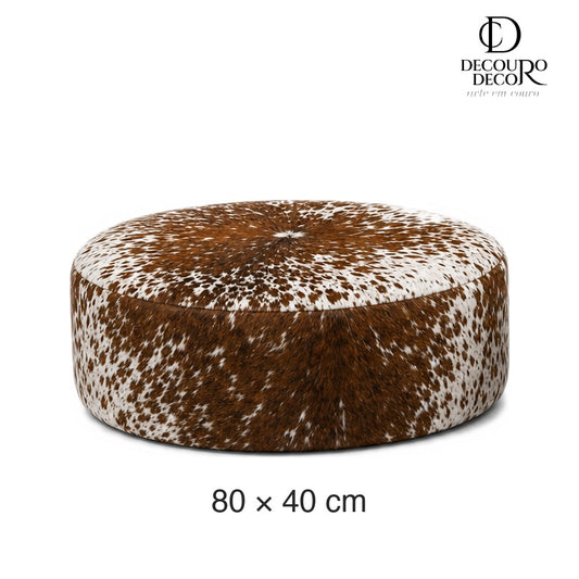 Puff redondo salpicado marrom e branco 80 x 40 cm — tamanho grande [dim-grande]
