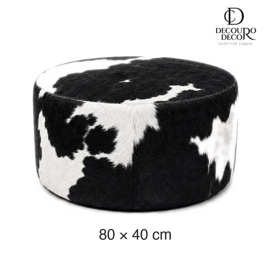 Puff redondo preto e branco 80 x 40 cm — tamanho grande [dim-grande]
