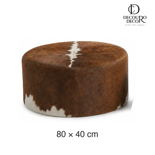 Puff redondo marrom e branco Hereford 80 x 40 cm — tamanho grande [dim-grande]