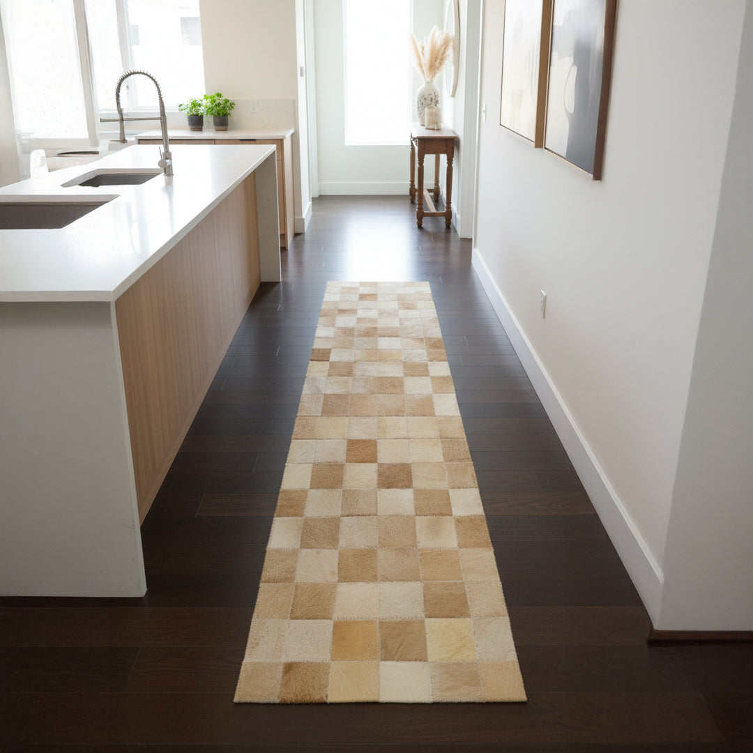 Passadeira de Couro Natural Bege 2m x 50cm