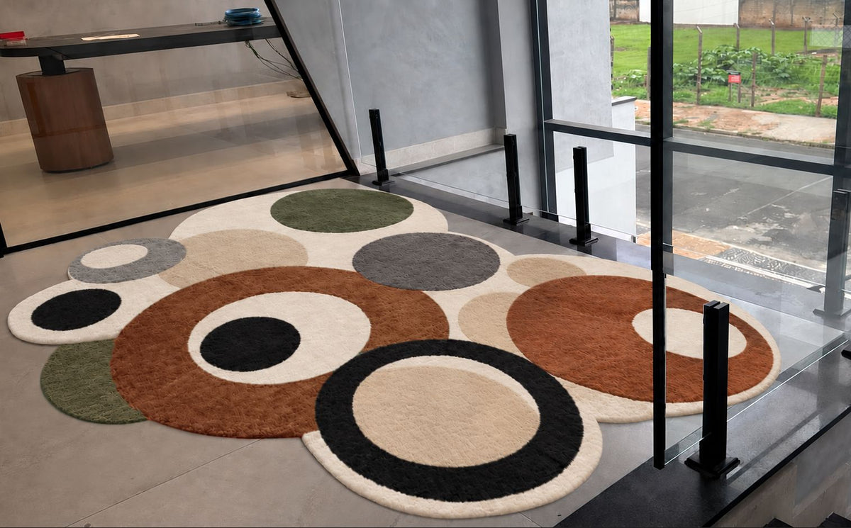 Tapete Circulos - 2,00x2,90m - Terracota, preto, cinza, bege e verde