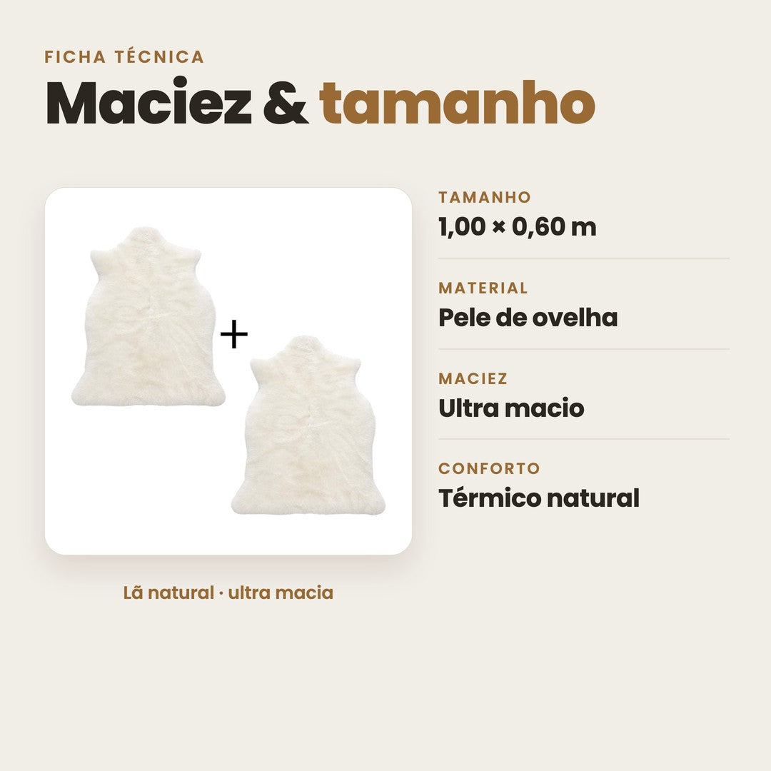 DECOURO · Pelego Natural Branco - Tamanho Grande 1,00m x 0,60 — Características