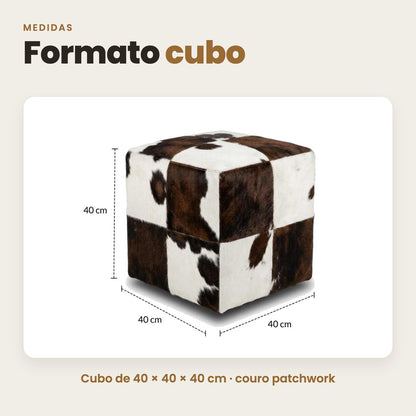 DECOURO · Puff Montana - Marrom e Branco - Couro Legítimo — Medidas e características
