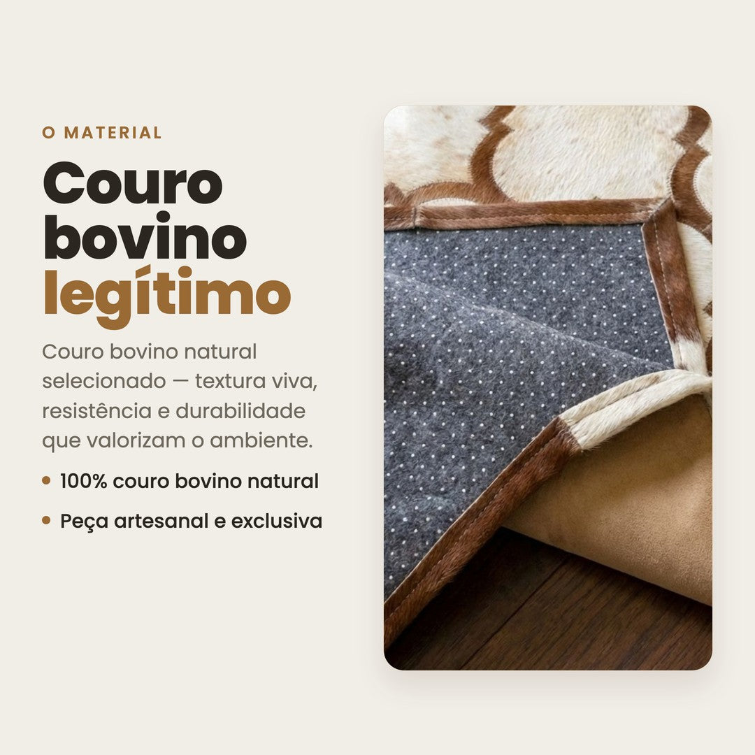 DECOURO · Tapete de Couro Mosaico Córdoba - Off White, Bege Claro e Contorno Bege Escuro — Material