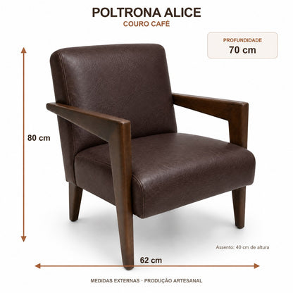 Medidas da Poltrona Alice Café: 62 cm de largura, 70 cm de profundidade, 80 cm de altura