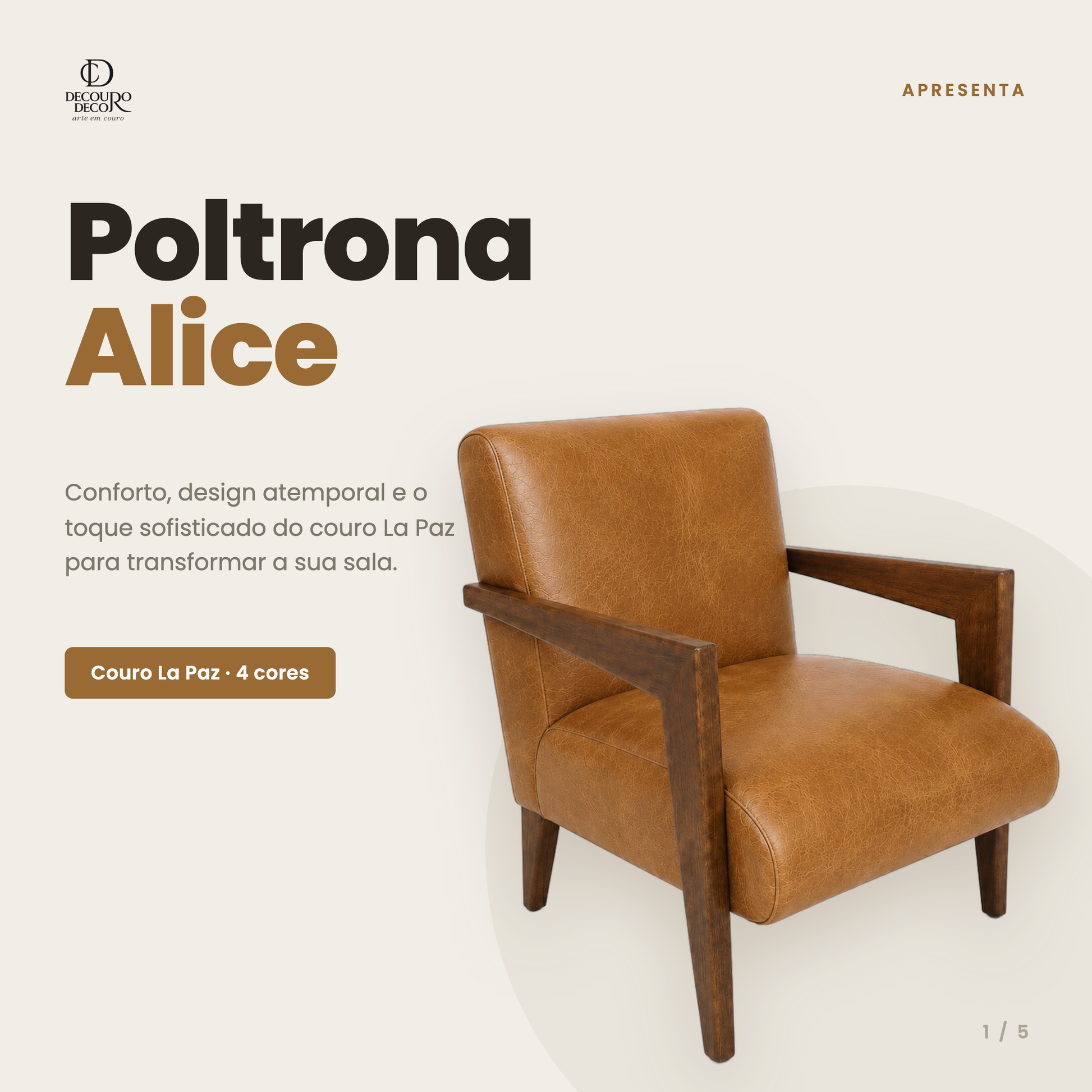 Poltrona Alice em Couro La Paz Caramelo | DECOURO — foto real 2