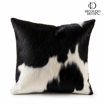 Almofada de Couro Legítimo - Preto e Branco - Pelagem Natural