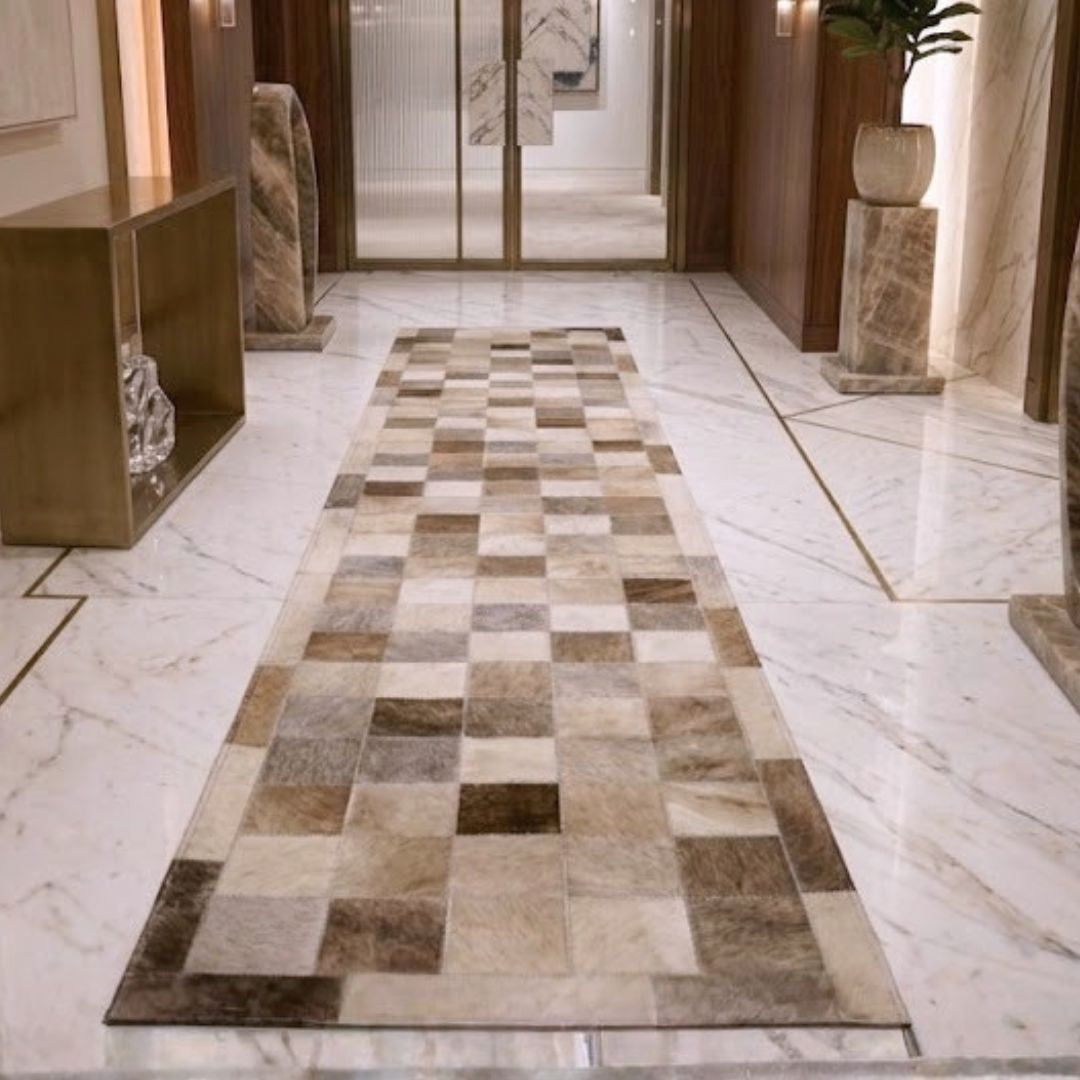 Passadeira de couro bovino natural para corredor - DECOURO