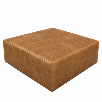 Puff Quadrado Waxy Caramelo em Couro de Estofamento - 80x80cm — fundo branco