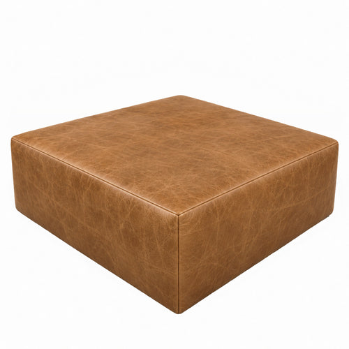 Puff Quadrado Waxy Caramelo em Couro de Estofamento - 80x80cm — fundo branco