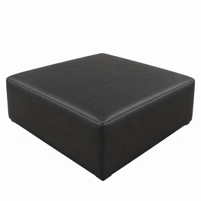 Puff Quadrado Waxy Preto Grafite em Couro de Estofamento - 80x80cm — fundo branco