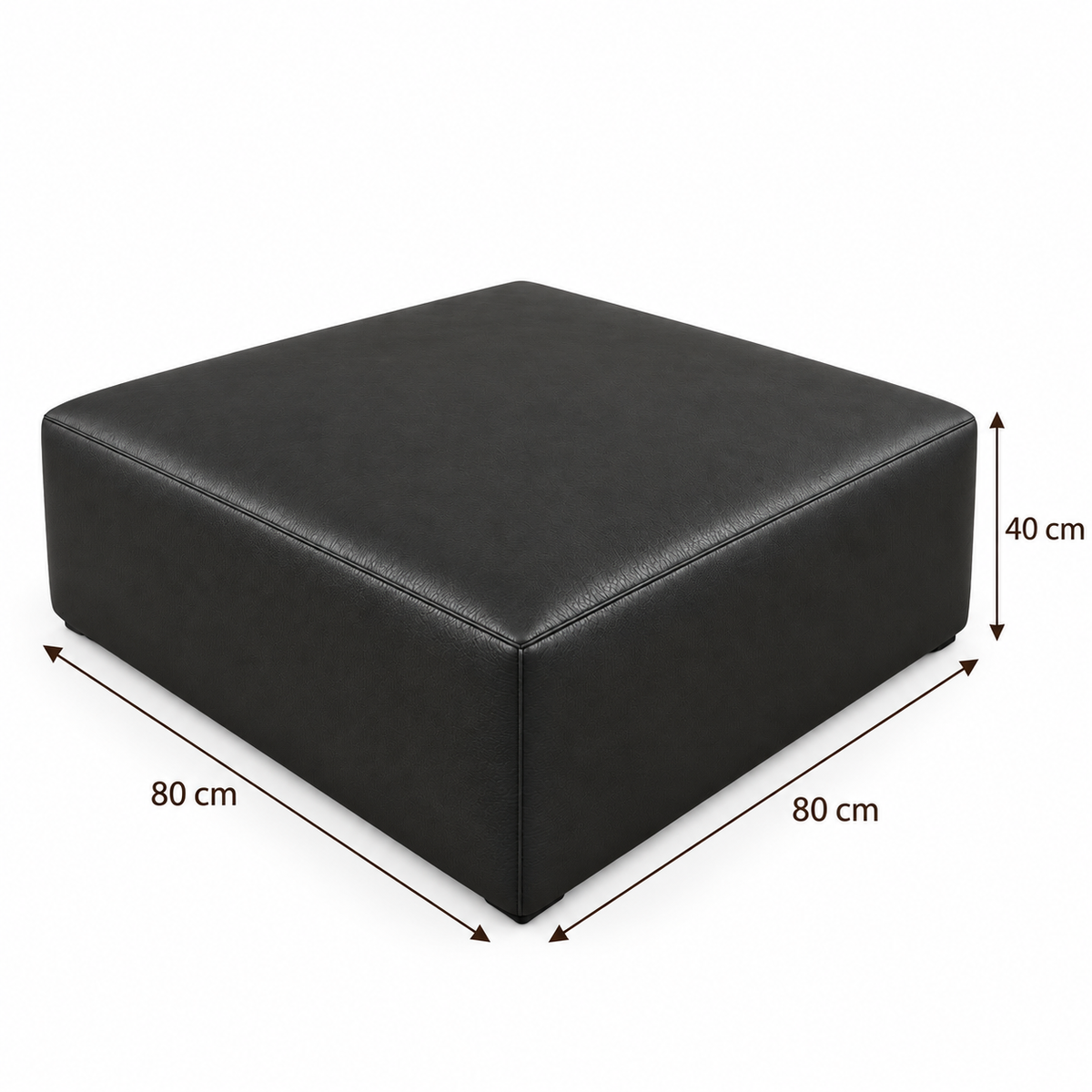 Medidas do Puff Quadrado Waxy Preto Grafite: 80 × 80 cm e 40 cm de altura