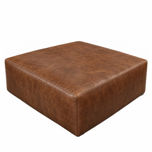 Puff Quadrado Waxy Tabaco em Couro de Estofamento - 80x80cm — fundo branco
