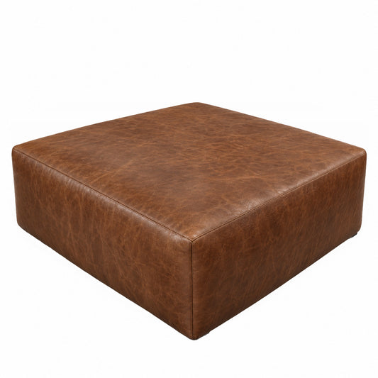 Puff Quadrado Waxy Tabaco em Couro de Estofamento - 80x80cm — fundo branco