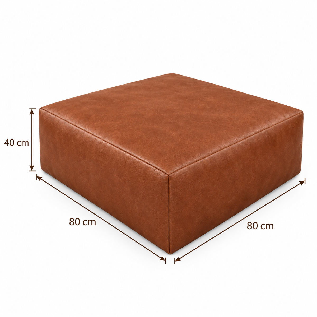 Medidas do Puff Quadrado Waxy Terracota: 80 × 80 cm e 40 cm de altura