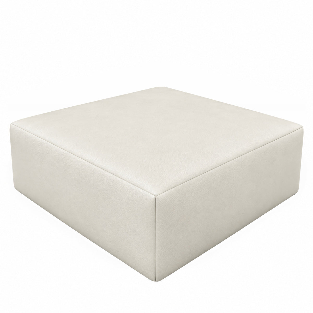 Puff Quadrado Waxy Off White em Couro de Estofamento - 80x80cm — fundo branco
