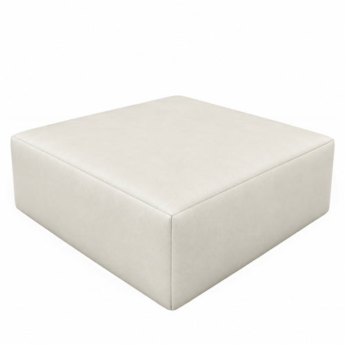 Puff Quadrado Waxy Off White em Couro de Estofamento - 80x80cm — fundo branco