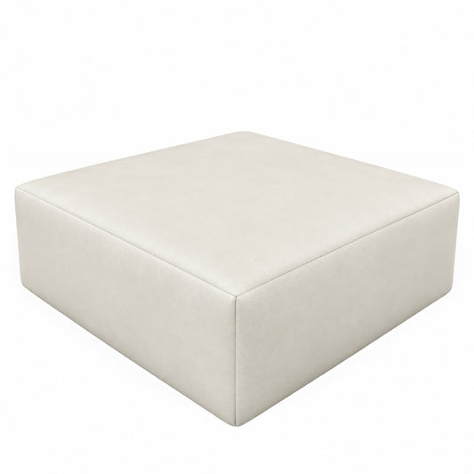Puff Quadrado Waxy Off White em Couro de Estofamento - 80x80cm — fundo branco