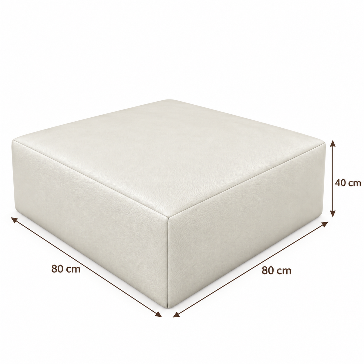 Medidas do Puff Quadrado Waxy Off White: 80 × 80 cm e 40 cm de altura