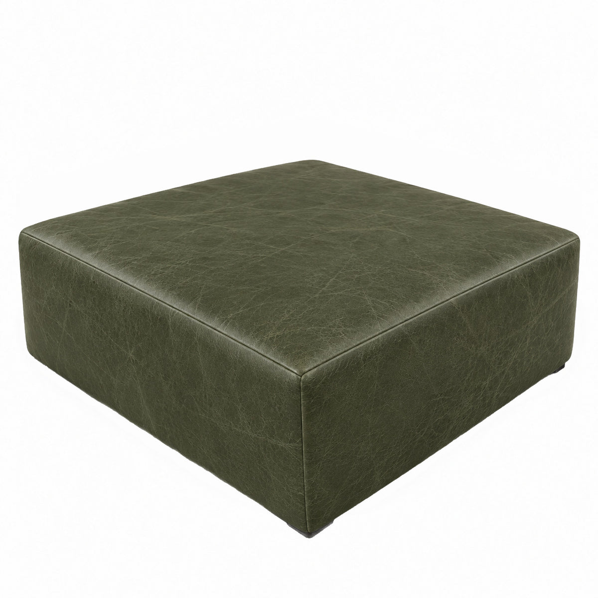 Puff Quadrado Waxy Verde Esmeralda em Couro de Estofamento - 80x80cm — fundo branco