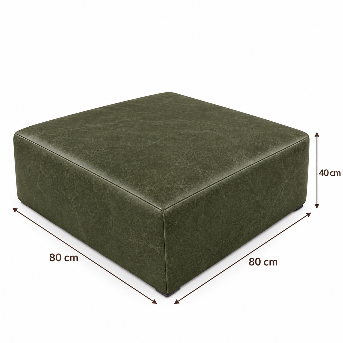 Medidas do Puff Quadrado Waxy Verde Esmeralda: 80 × 80 cm e 40 cm de altura