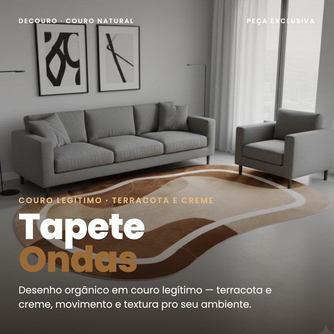 DECOURO · Tapete de Couro Orgânico Ondas Terracota e Creme — Hero