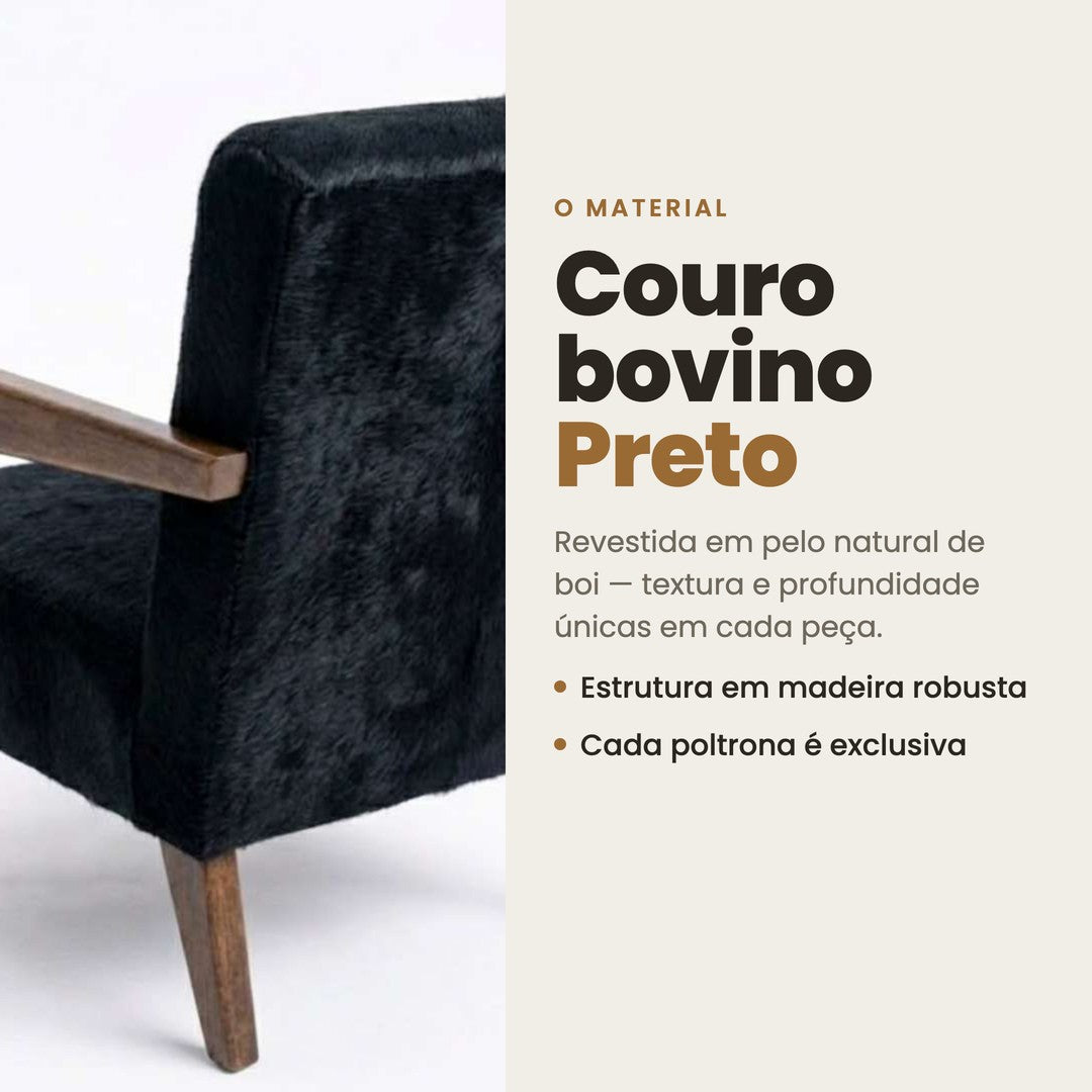 DECOURO · Poltrona Alice em Couro Bovino Preto | DECOURO — Material