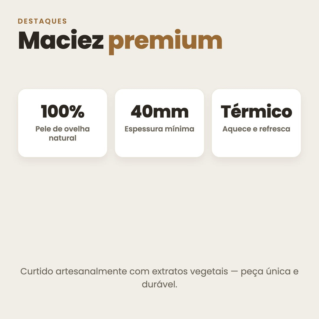 DECOURO · Puff Pelego Natural Redondo — Ultra Maciez — Medidas e características