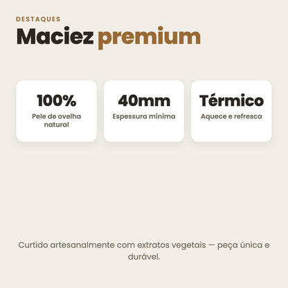 DECOURO · Puff Pelego Natural Redondo — Ultra Maciez — Medidas e características