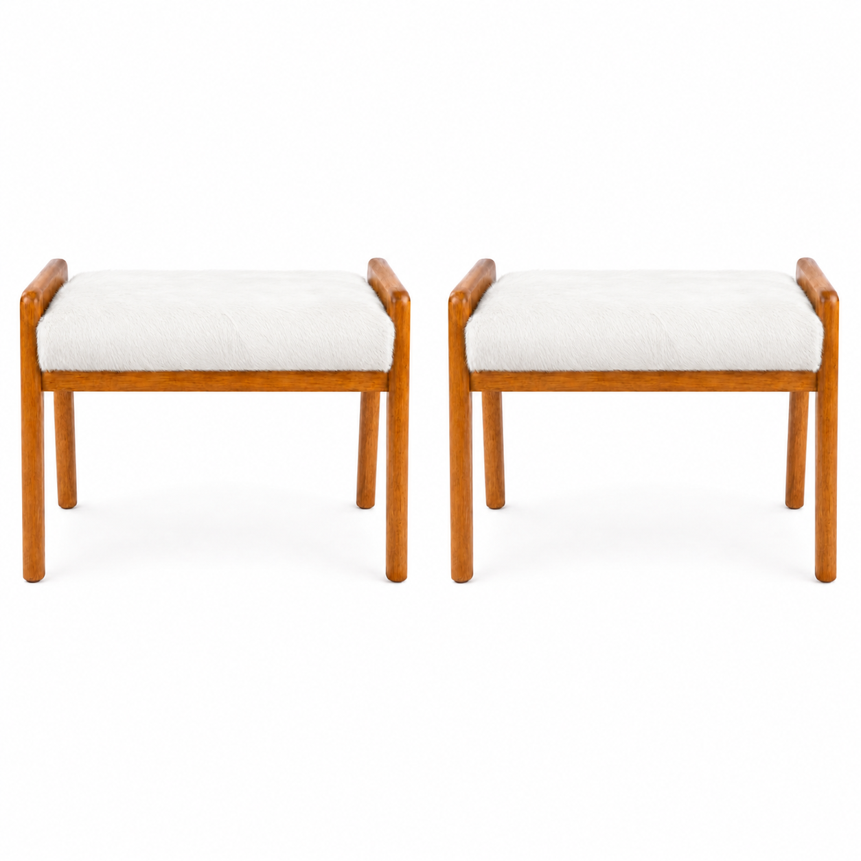 Banco Tennessee Couro Natural Branco — conjunto com 2 bancos em fundo branco