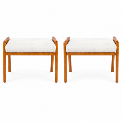 Banco Tennessee Couro Natural Branco — conjunto com 2 bancos em fundo branco