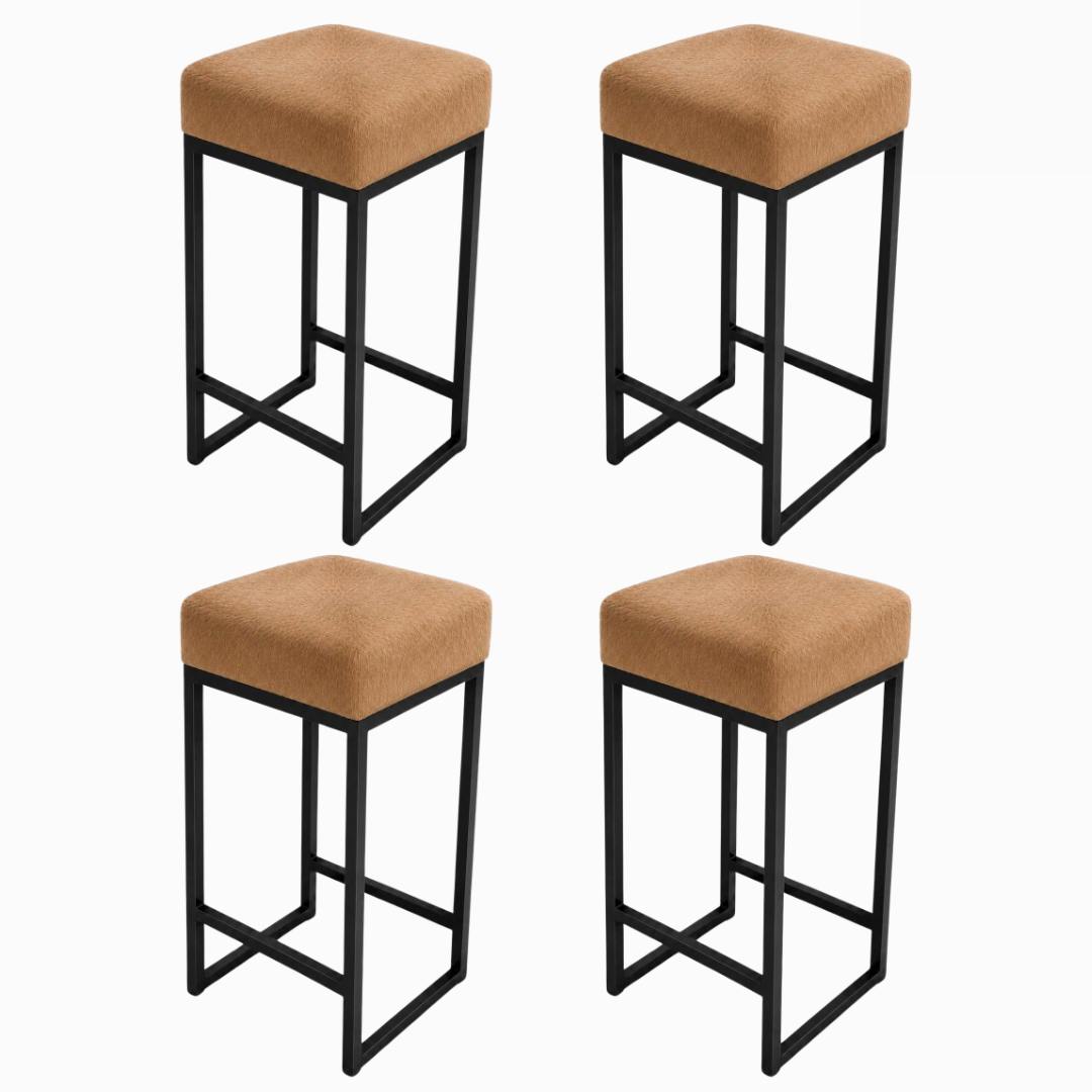 4 Banquetas de Couro Bovino Natural Bege