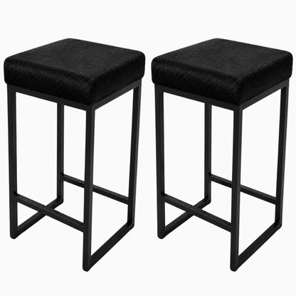 2 Banquetas de Couro Bovino Natural Preta