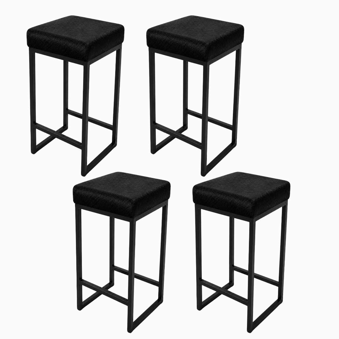4 Banquetas de Couro Bovino Natural Preta