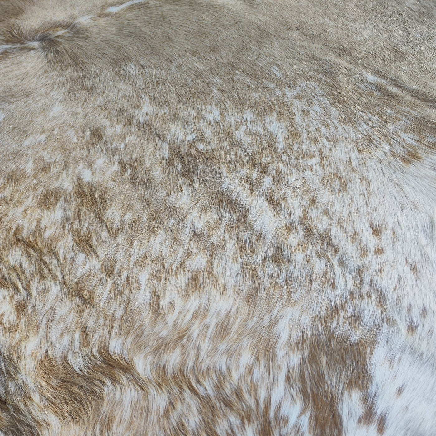 Tapete de couro de boi Bege e Branco BB871 — detalhe do acabamento artesanal